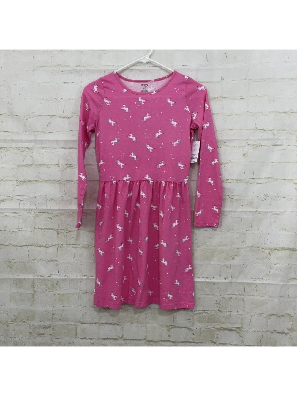Carter’s Girls Pink Unicorn Print Star Glitter Long Sleeve Dress